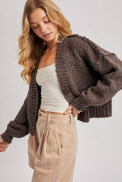 Cropped Popcorn Knit Sweater Cardigan