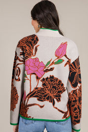Floral Pattern Quarter Zip Sweater