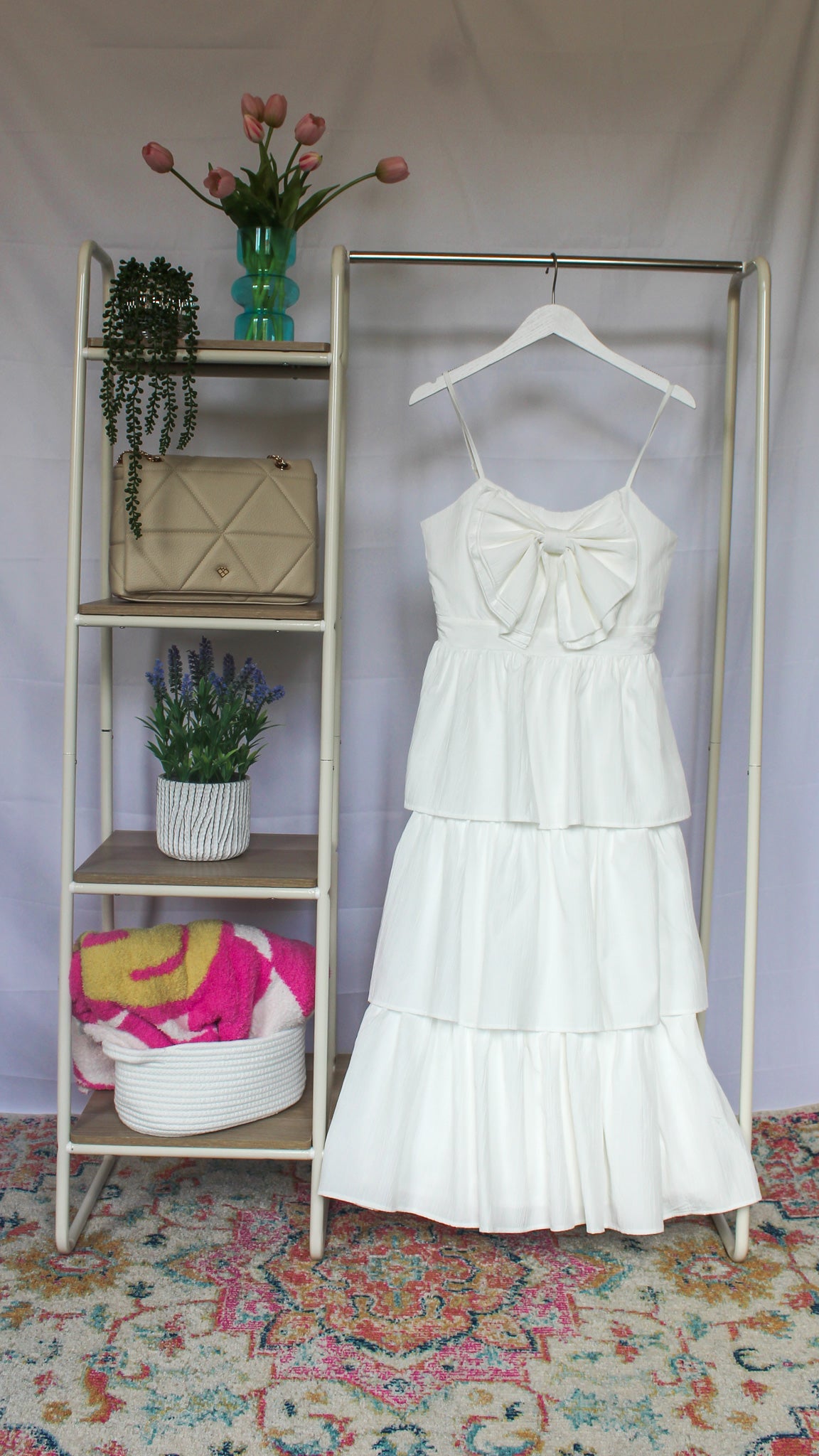 Bridal Bow Tiered Midi Dress