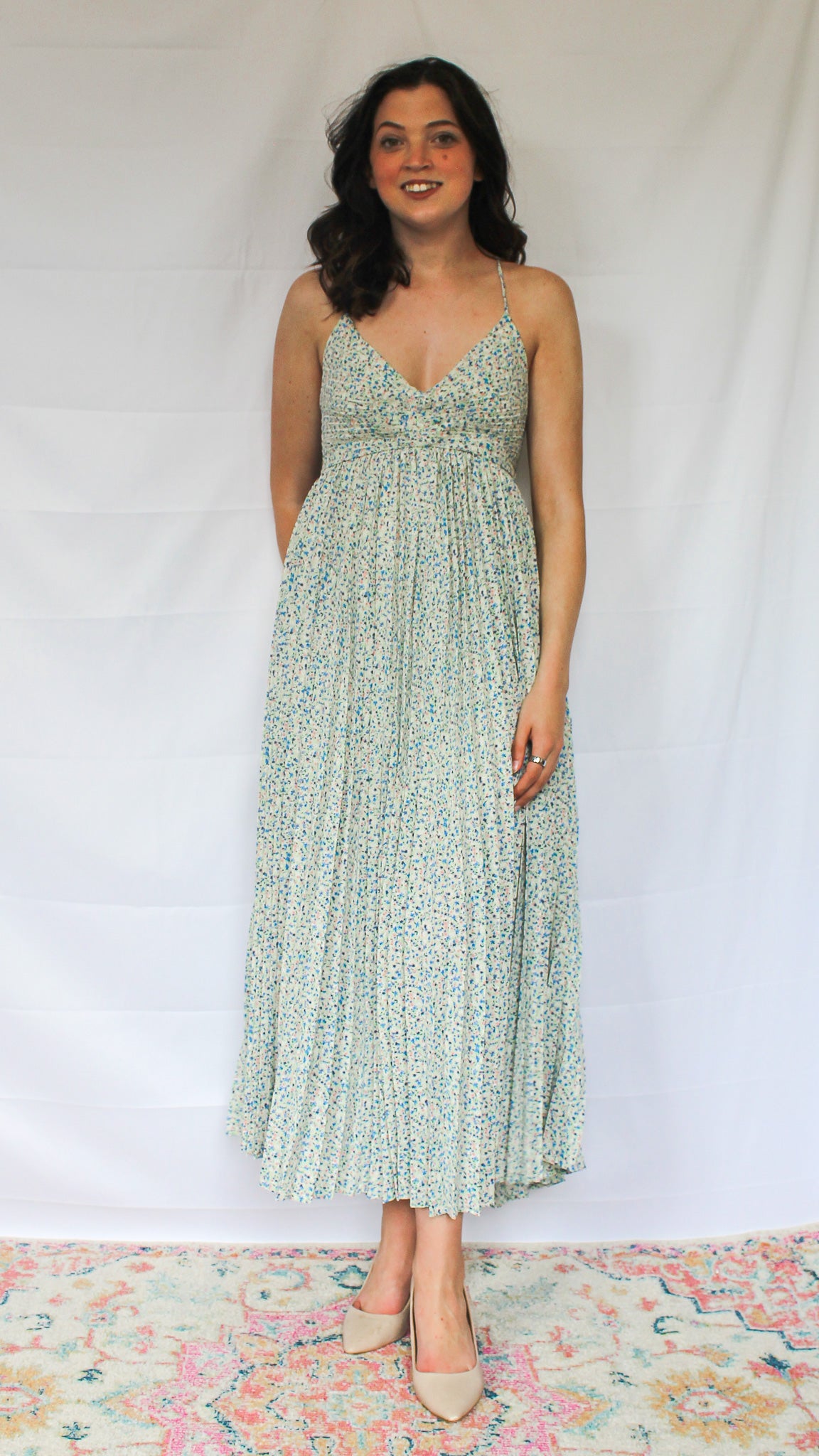 Pleated Floral Maxi Dress