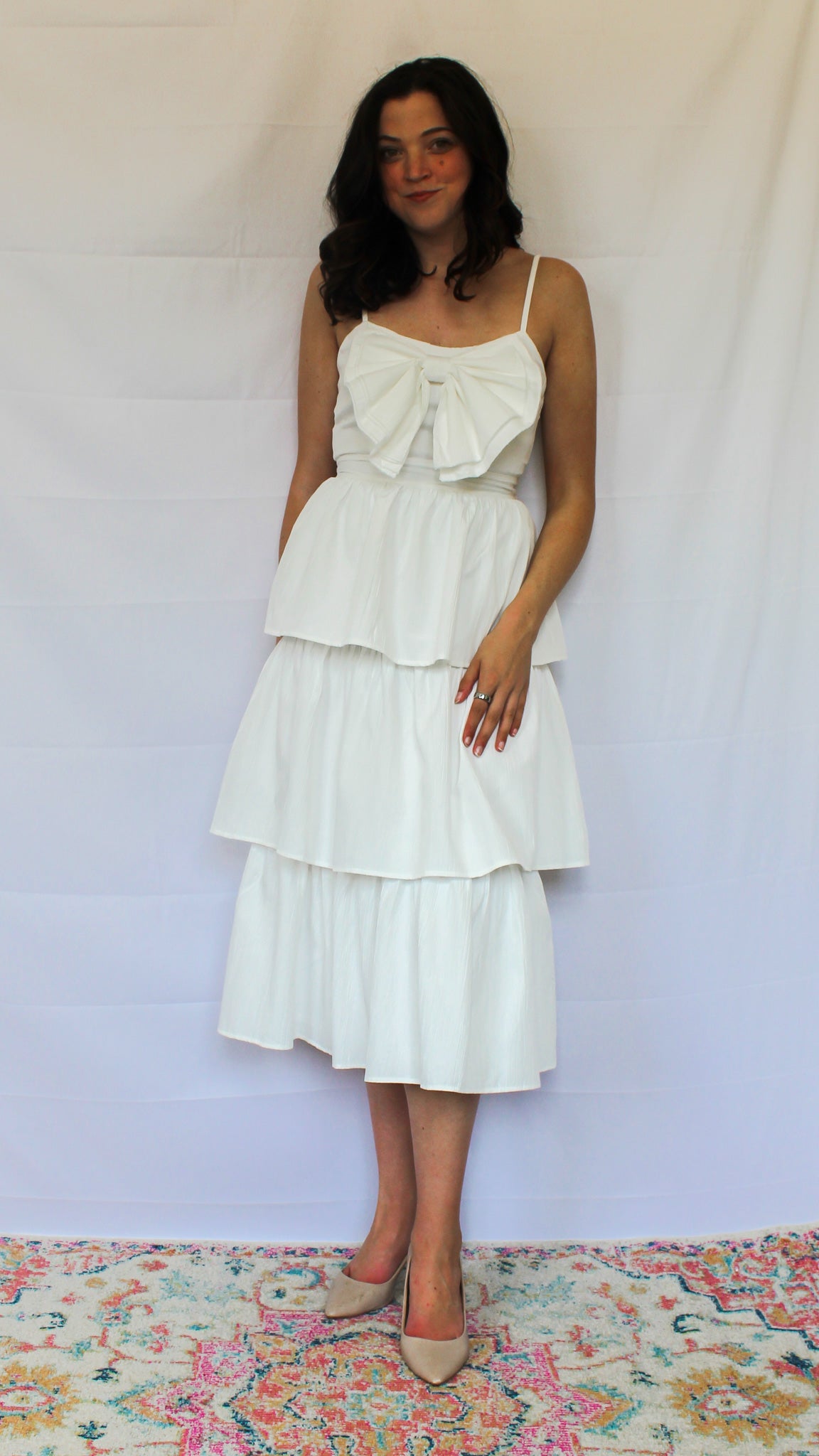 Bridal Bow Tiered Midi Dress