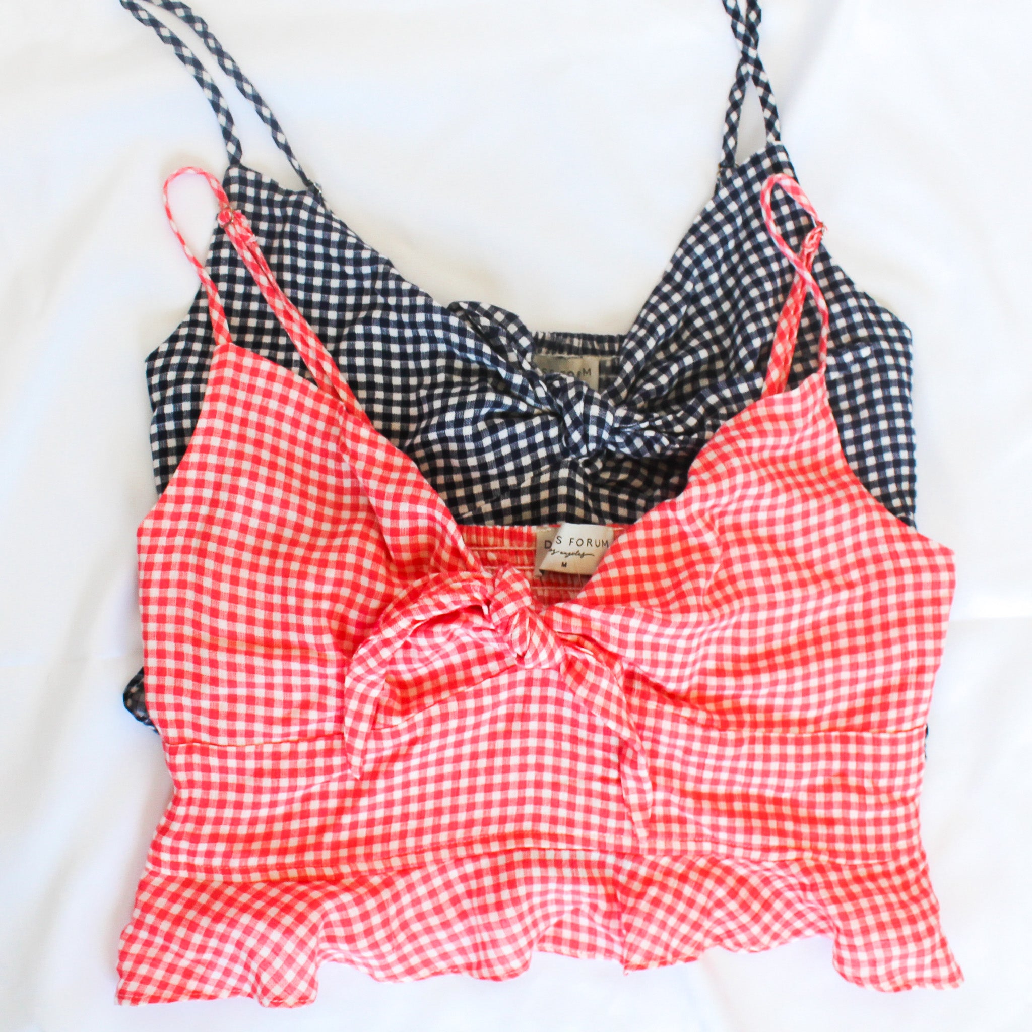 Gingham Tie Front Tank Top