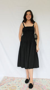 Solid Smocked Poplin Midi Dress