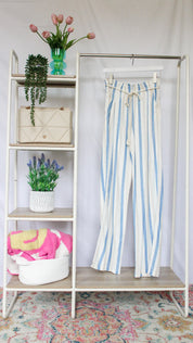 Drawstring Stripe Linen Pants