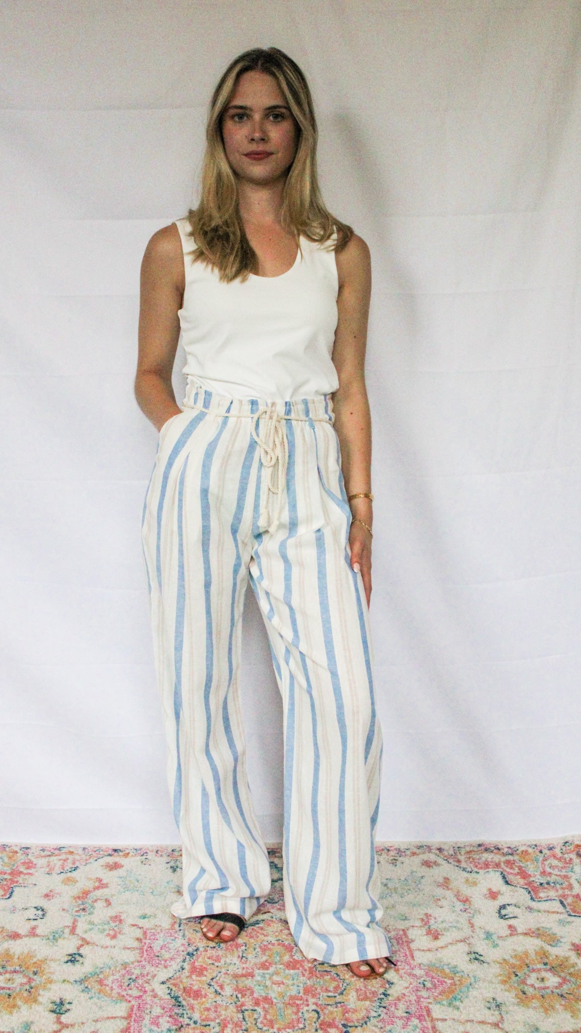 Drawstring Stripe Linen Pants