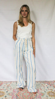 Drawstring Stripe Linen Pants