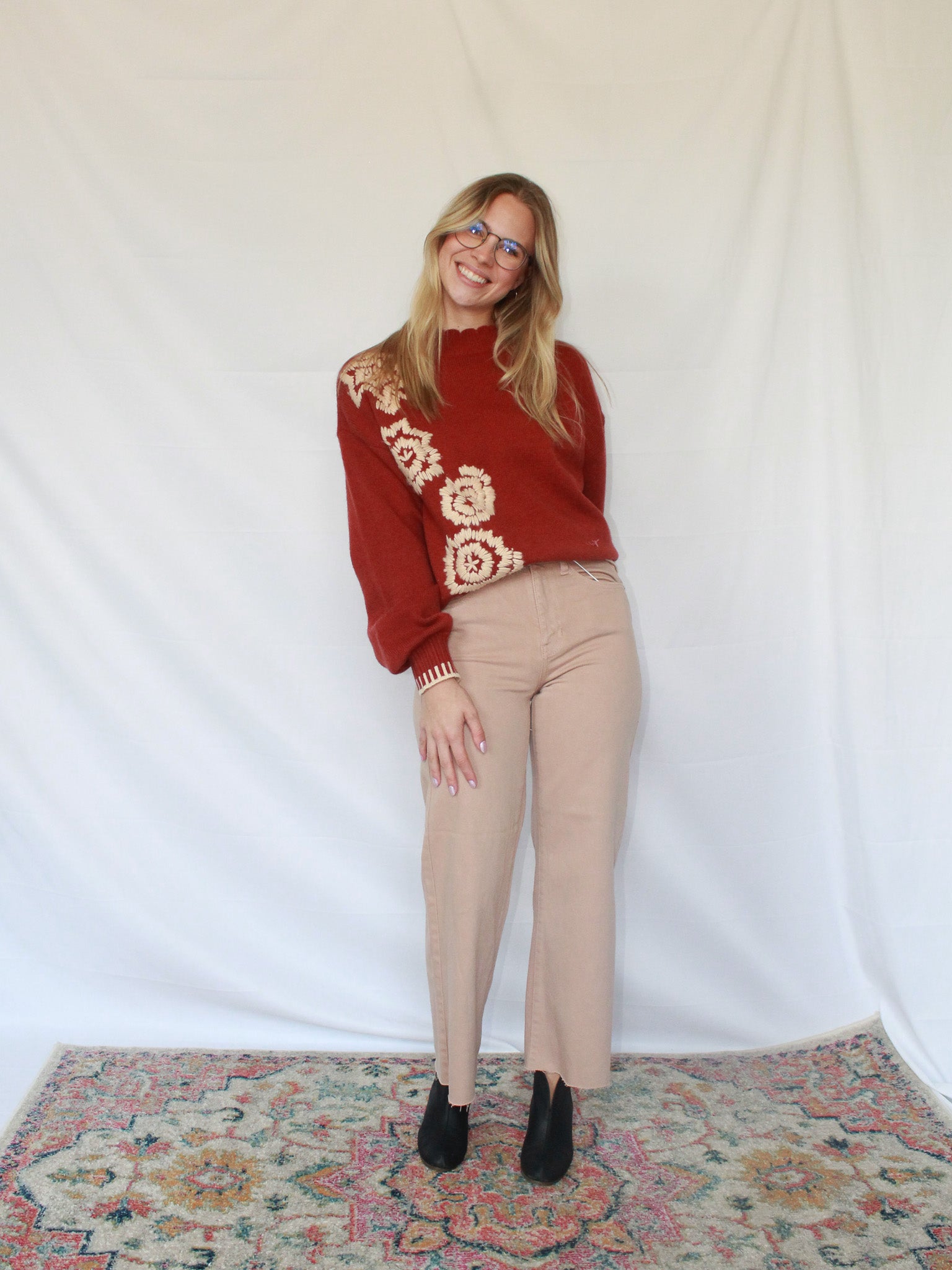 Embroidered Large Flower Sweater