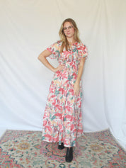 Fall Printed Smocked Maxi Dress