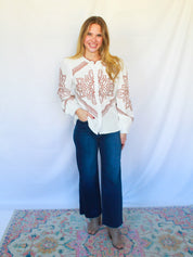 Embroidered Button Down Top