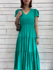 Solid Flutter Sleeve Midi Dress