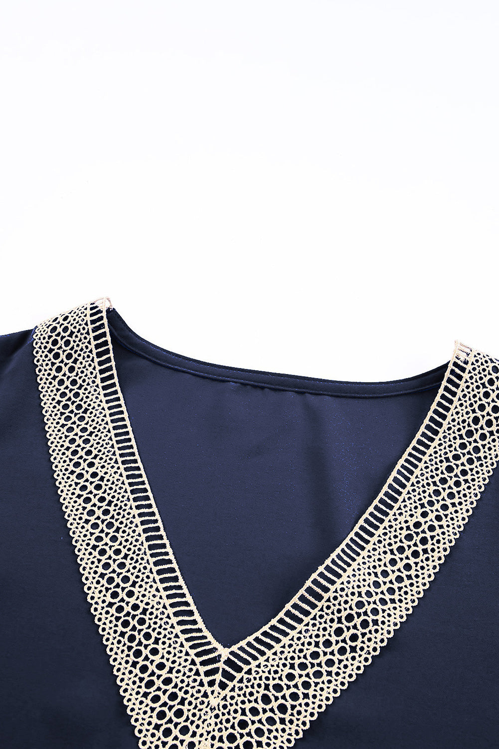 Lace Trim V-Neck Short Sleeve Blouse