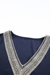 Lace Trim V-Neck Short Sleeve Blouse