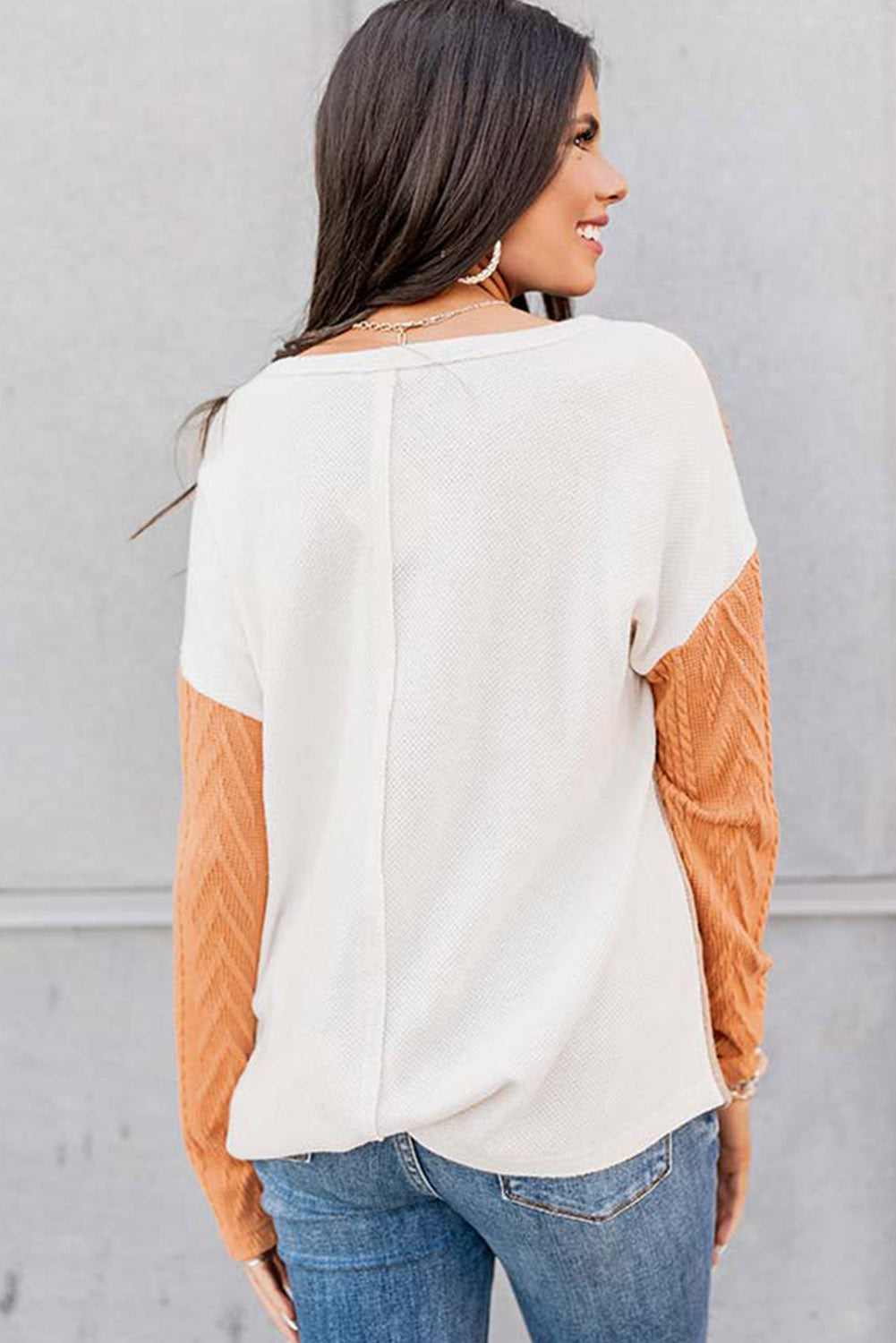 Long Sleeve Colorblock Pocket Textured Top