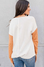 Long Sleeve Colorblock Pocket Textured Top