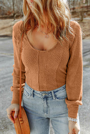 Textured Scoop Neck Long Sleeve Top