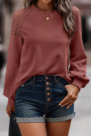 Lace Long Sleeve Textured Pullover Top