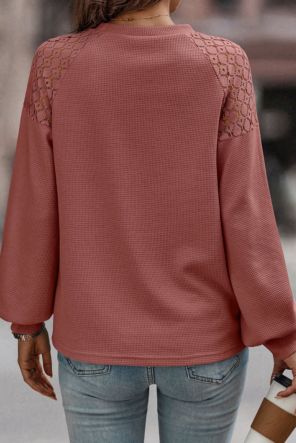 Lace Long Sleeve Textured Pullover Top