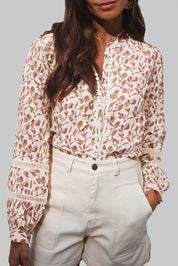 Printed Floral Lace Detail Long Sleeve Top