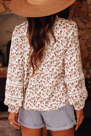 Printed Floral Lace Detail Long Sleeve Top