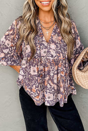 Boho Flower 3/4 Sleeve Top