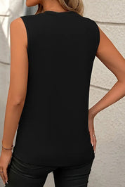 Solid Crew Neck Pleated Tank Top