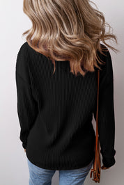 Corded Drop Shoulder Long Sleeve Top
