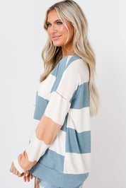 Colorblock Striped Drop Shoulder Long Sleeve Top