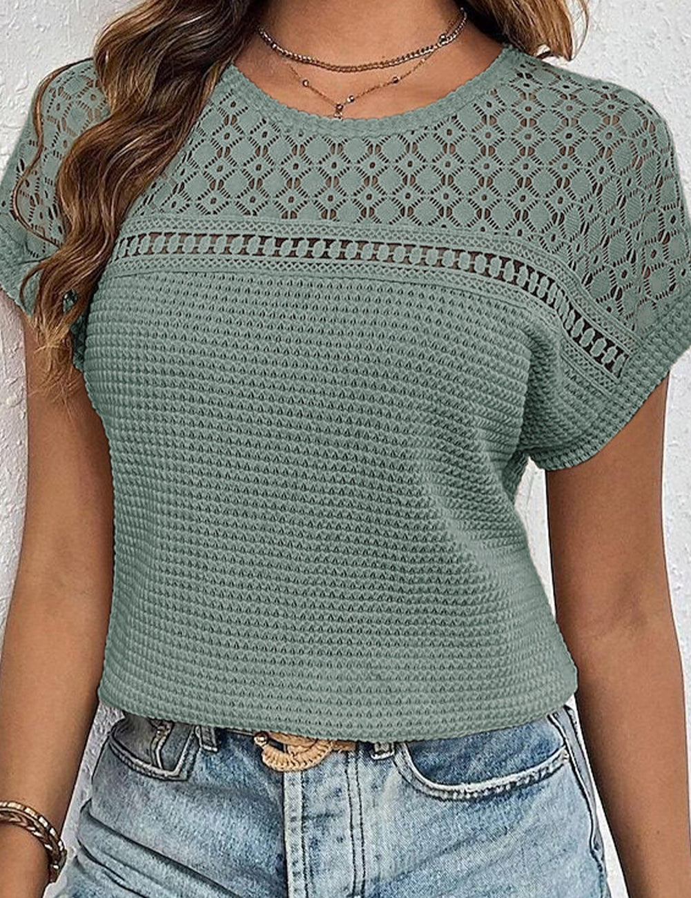 Lace Patchwork Short Sleeve Top