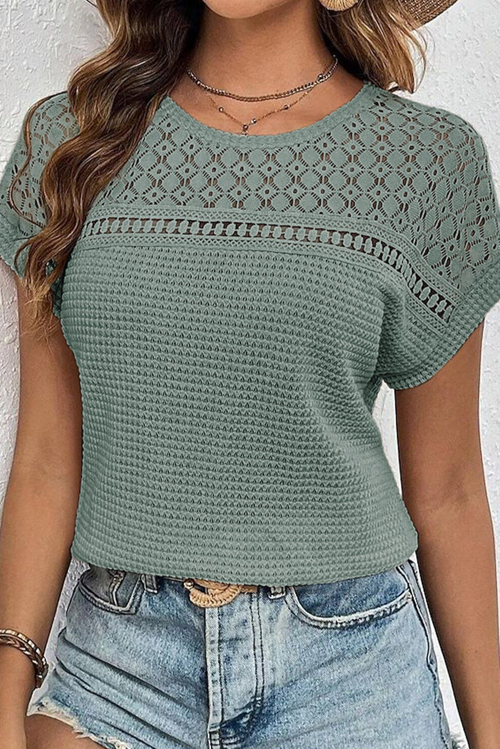 Lace Patchwork Short Sleeve Top
