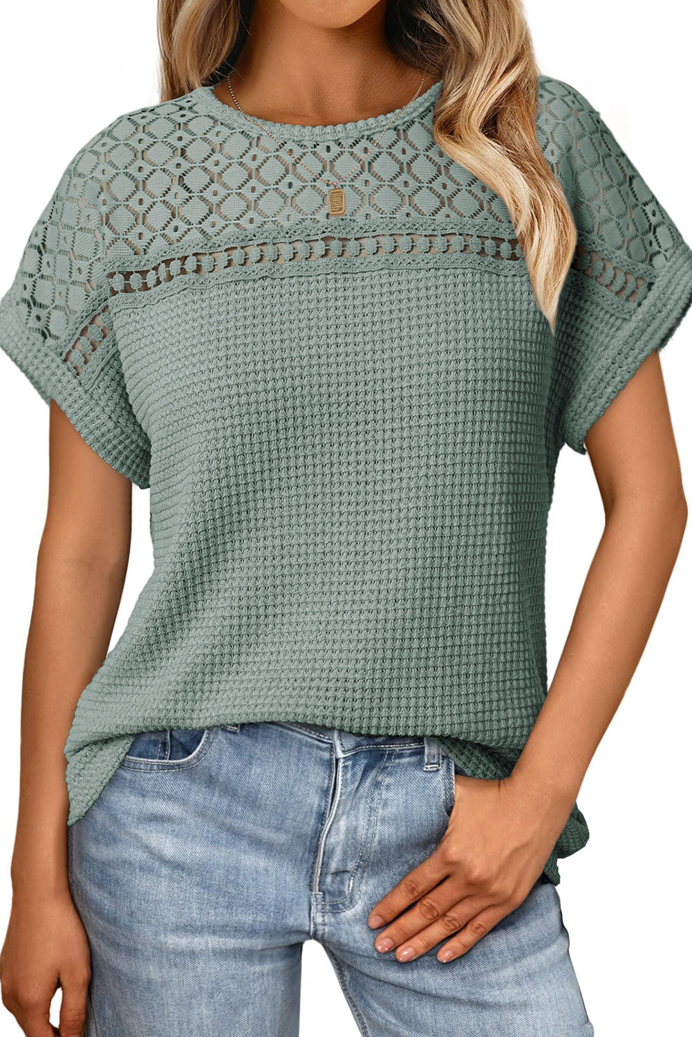 Lace Patchwork Short Sleeve Top
