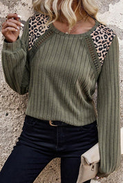 Leopard Print Patchwork Long Sleeve Top