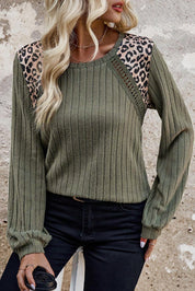 Leopard Print Patchwork Long Sleeve Top
