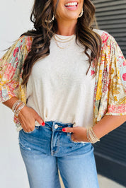 Floral Patchwork Quarter Sleeve Top