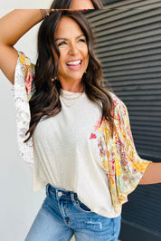 Floral Patchwork Quarter Sleeve Top