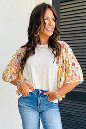 Floral Patchwork Quarter Sleeve Top