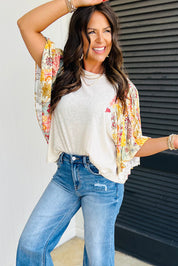 Floral Patchwork Quarter Sleeve Top