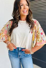 Floral Patchwork Quarter Sleeve Top