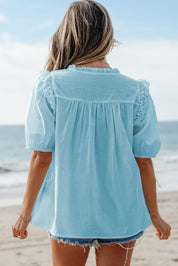 Embroidered Lace Puff Short Sleeve Blouse