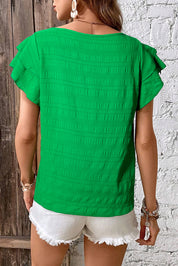Textured Ruffled Sleeve Round Neck Top