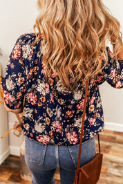 Floral Short Sleeve Scoop Neck Casual Blouse