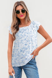 Floral Ruffled Short Sleeve Bow Top
