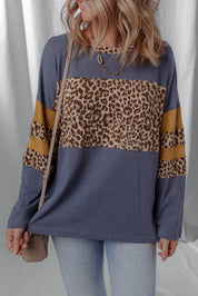 Leopard Colorblock Patchwork Long Sleeve Top