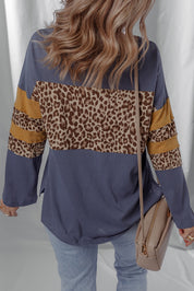 Leopard Colorblock Patchwork Long Sleeve Top