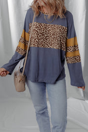 Leopard Colorblock Patchwork Long Sleeve Top
