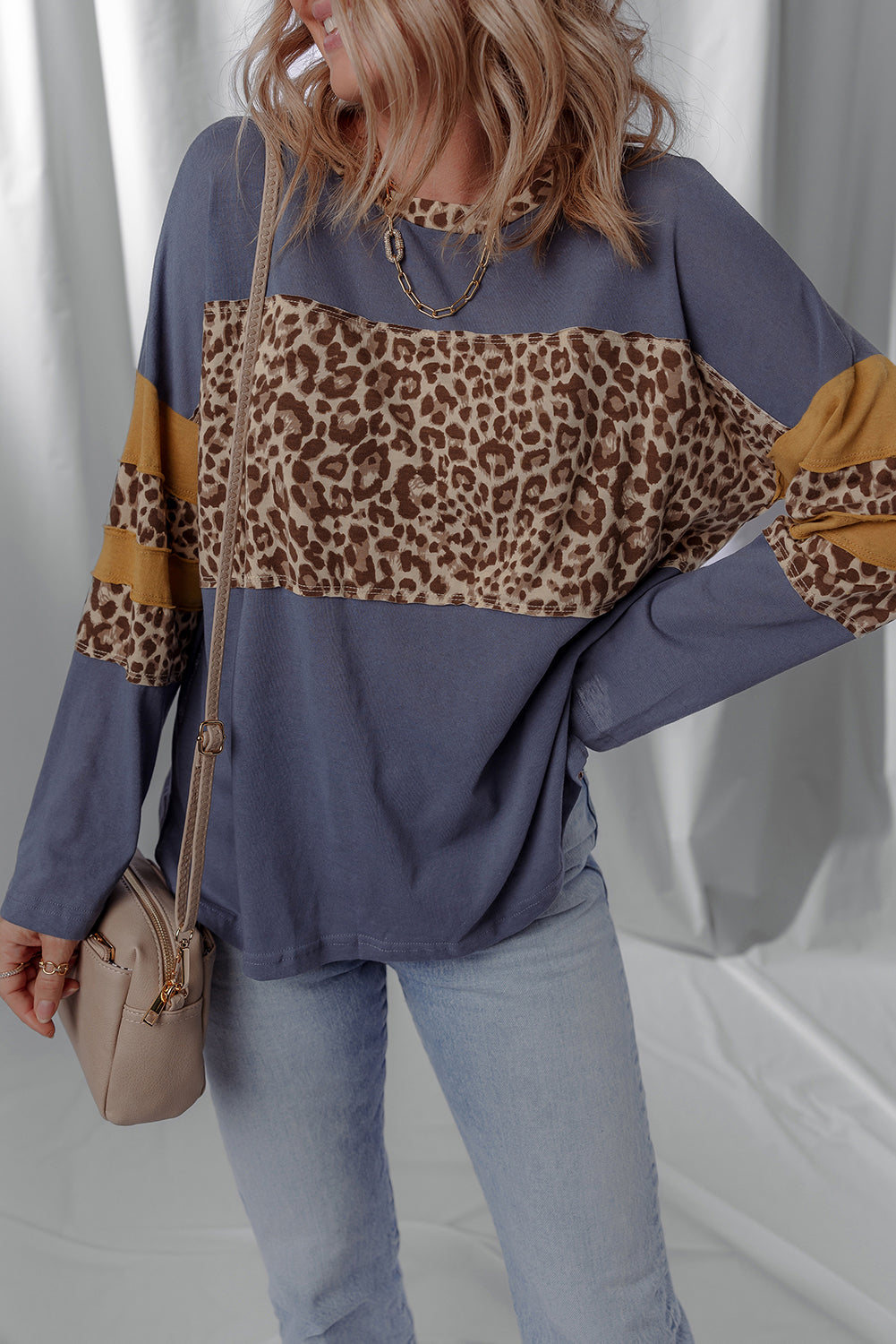 Leopard Colorblock Patchwork Long Sleeve Top