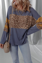 Leopard Colorblock Patchwork Long Sleeve Top