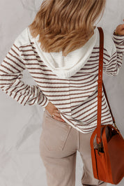 Stripe Textured Hooded Long Sleeve Top