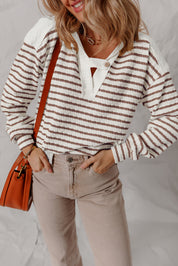 Stripe Textured Hooded Long Sleeve Top