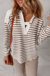 Stripe Textured Hooded Long Sleeve Top
