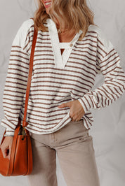 Stripe Textured Hooded Long Sleeve Top